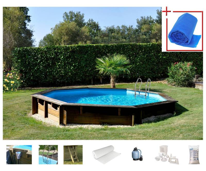 Gre Achteckpool VASTO mit Edelstahlleiter (Set, 8-tlg), Kiefernholz, ØxH: 428x136 cm von Gre