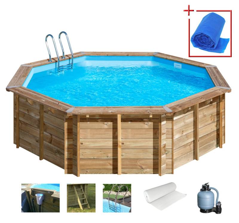 Gre Achteckpool VIOLETTE 2 mit Edelstahlleiter (Set, 8-tlg), Kiefernholz, ØxH: 500x127 cm von Gre