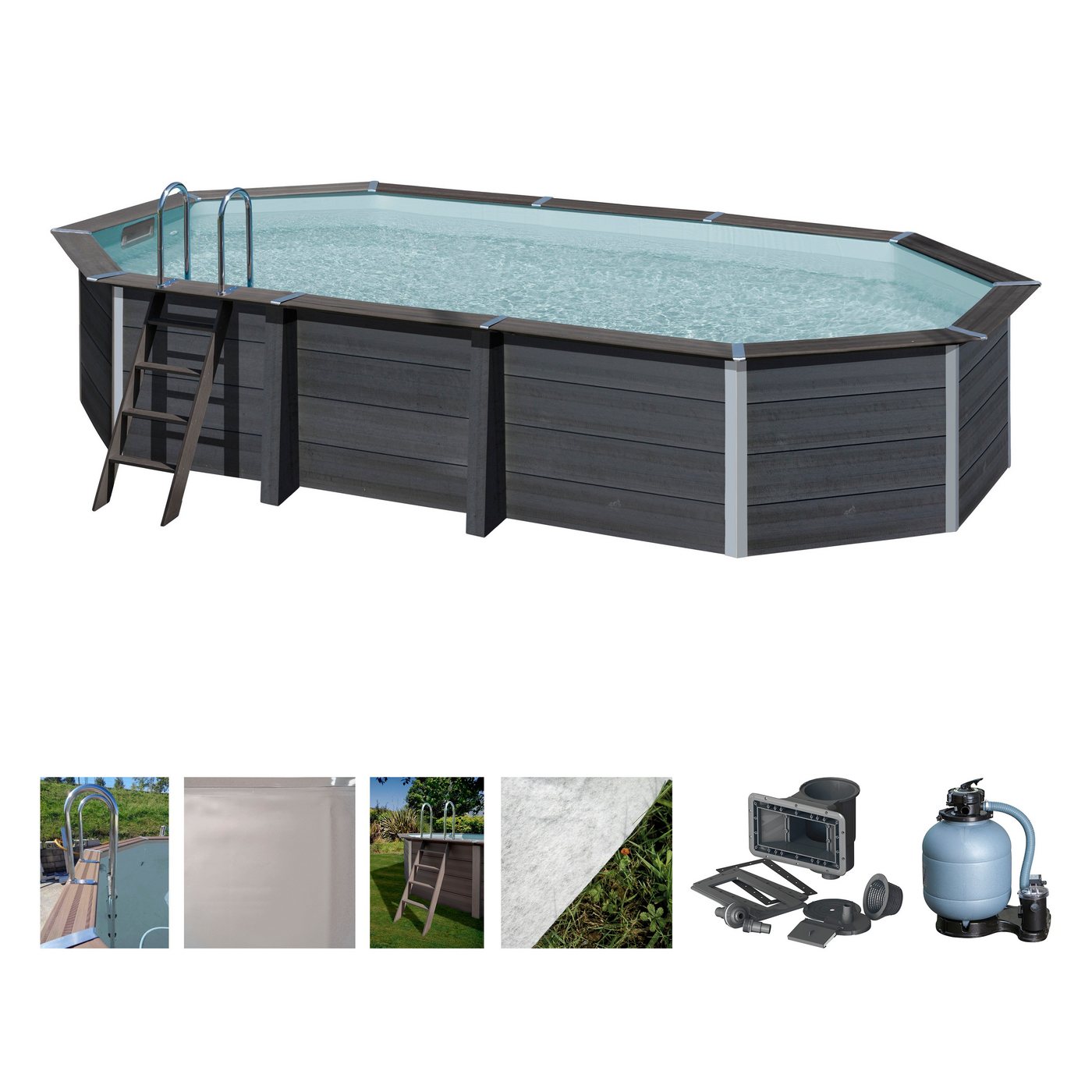 Gre Ovalpool Avantgarde (Set), 6-tlg., Composite Pool, BxLxH: 386x664x124 cm von Gre