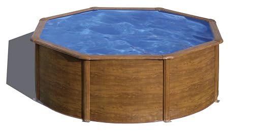 Gre Pool KITPR353W Sicilia - Aufstellpool aus Stahl, rund, mit Holzoptik. Abnehmbare Gartenpool. 350 x 120 cm von Gre
