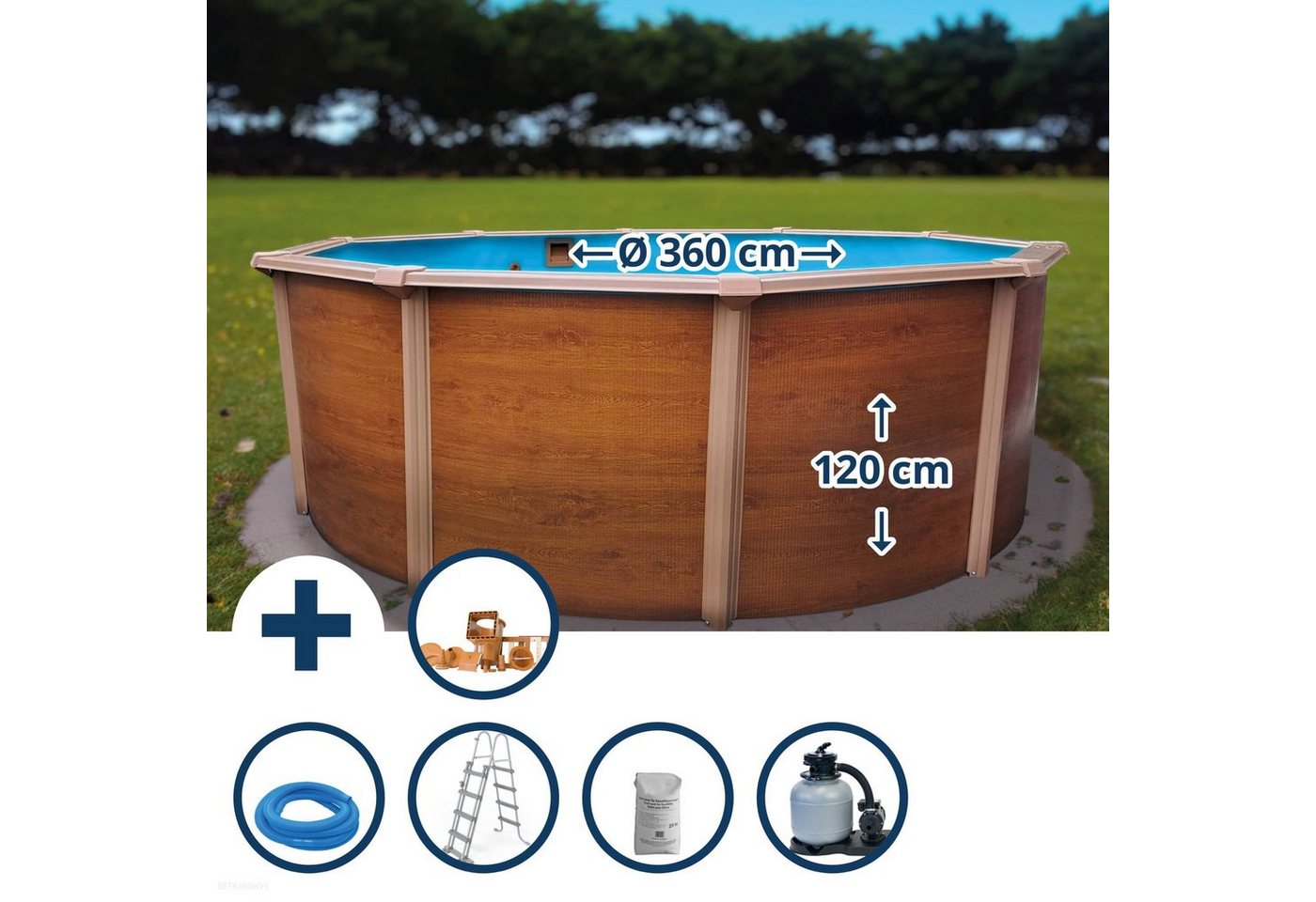 Gre Rundpool Stahlwandpool Set (5-teilig) hoch rund 360 x 120 c (Beckenset), verzinkte Stahlwand von Gre