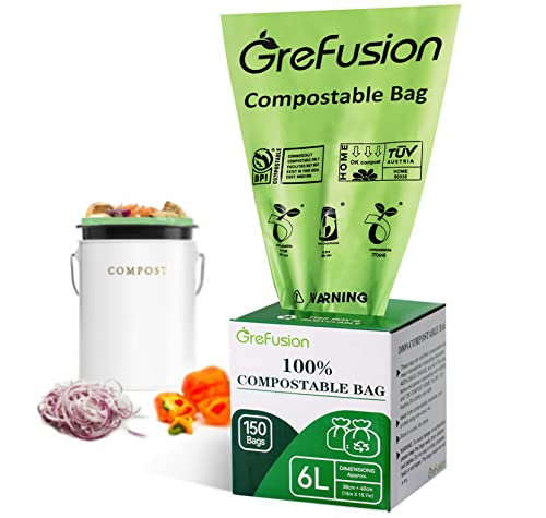 GreFusion Biomüllbeutel 6 Liter x 150 Kompostierbare Bio Müllbeutel abbaubarer Kompostbeutel von GreFusion