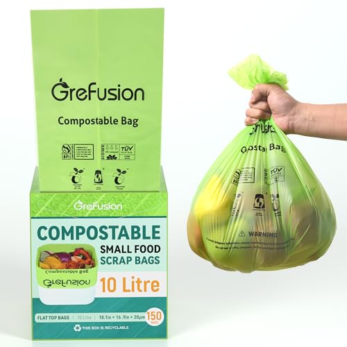 GreFusion Extra dick Biomüllbeutel 10 Liter x 150 biologisch abbaubarer Folienbeutel Kompostierbare Abfallbeutel von GreFusion