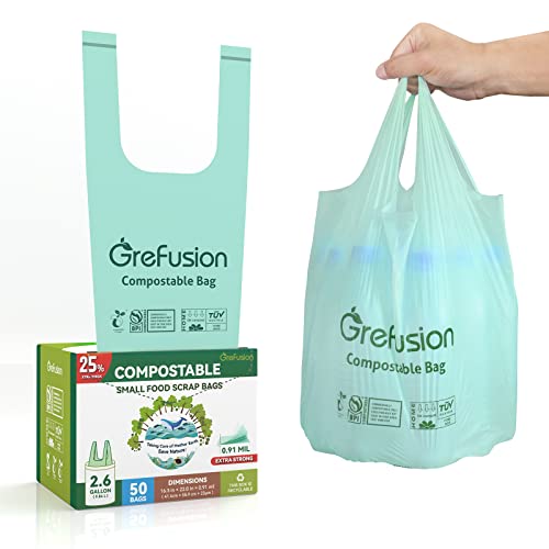 GreFusion Kompostierbare Bio Müllbeutel mit Tragegriff (10 Liter-50 Stück) von GreFusion