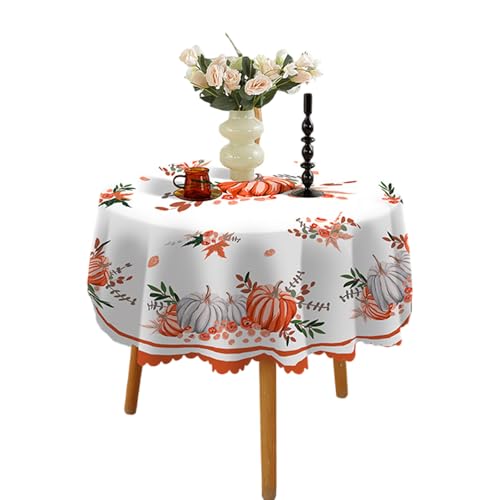 Greabuy Runde Tischdecke aus Polyester mit Kürbis-Design für Herbstversammlungen, 150 cm von Greabuy