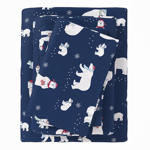 Great Bay Home Flanell-Bettwäsche-Set aus 100% türkischer Baumwolle, Tiefe Taschen, weiche Bettlaken, warme, Anti-Pilling-Flanell-Bettlaken (Twin, Navy Polar Bears) von Great Bay Home