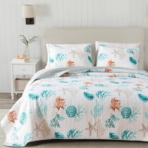 Great Bay Home Key West Quilts Collection Steppdecke für Doppelbett, wendbar, leicht, mit 1 Kissenbezug, für alle Jahreszeiten, Strand-Tagesdecken, Koralle und Muscheln, 2-teilig Great Bay Home Key West Quilts Collection Steppdecke für Doppelbett, wendbar, leicht, mit 1 Kissenbezug, für alle Jahreszeiten, Strand-Tagesdecken, Koralle und Muscheln, 2-teilig von Great Bay Home