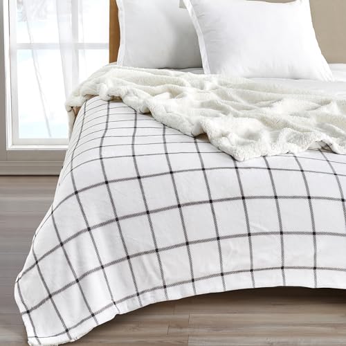 Great Bay Home Sherpa Fleece & Samt Plüsch Full/Queen Überwurfdecke Grau Fensterscheibe Dicke Decke für Stuhl Sofa Bett Warme Wendedecke Weiche Decke Kinsley Collection Grau Fensterscheibe von Great Bay Home