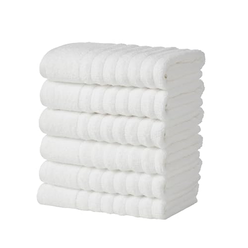 Great Bay Home Weißes Handtuch-Set, 6 Stück, schnell trocknend, geripptes Handtuch-Set. Zero-Twist, gekämmte 100% Baumwolle, ultraweiche, luxuriöse Handtücher für Badezimmer (6 Stück, Weiß) von Great Bay Home