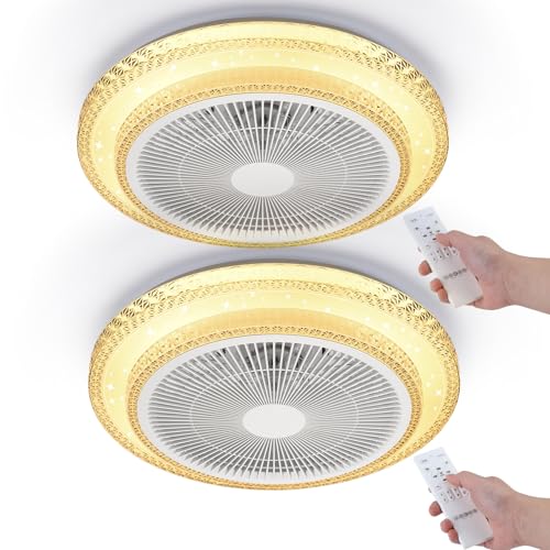 Great Jacob 2er Set Deckenventilator mit Beleuchtung mit Fernbedienung, 40W Dimmbar Deckenleuchte mit Ventilator, 3 Farbtemperatur 6 Geschwindigkeiten Timer für Schlafzimmer Wohnzimmer (49cm) von Great Jacob