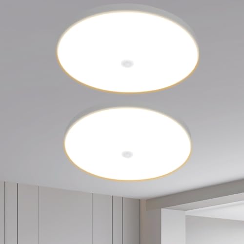 Great Jacob LED Deckenleuchte mit Bewegungsmelder Dämmerungssensor 18W Deckenlampe 2430lm 4000K Neutrales Licht, Ø25,2cm – Ideal für Flur, Treppenhaus, Eingangsbereich, 2 pcs von Great Jacob