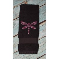 Handtuch Mit Bestickter Mosaik-Libelle, Schwarz von GreatLakesEmbroidery