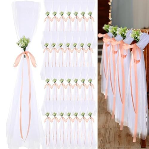 GreatRise 10 Stück Hochzeit Stuhl Rückseite Schleifen mit Blume Stuhlschärpen Tüll Stuhlschleifen Hochzeitsschleifen für Hochzeit Feiern Bankett Party Kirchenbänke Stuhl Rückseite Gangstuhl Deko von GreatRise