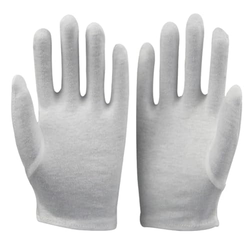 GreatRise 12 Paar Weiße Baumwollhandschuhe Handschuhe aus Baumwolle Parade Handschuhe Dünn Sicherheits-Arbeitshandschuhe, Bequem & Atmungsaktiv, für Tägliche Arbeit Schmuck Untersuchen, Größe L von GreatRise