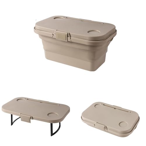 GreatRise Faltbarer Picknickkorb Camping Aufbewahrungsbox mit Tisch Tragbar Plastik Campingbox mit Deckel Multifunktional Klappbox für Camping Wandern Outdoor Grillen Angeln Khaki von GreatRise