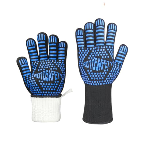 GreatRise Grill-handschuhe Hitzebestaendig Bis 500°C Hitzehandschuh aus Feuerfestem Aramid Rutschfest Ofenhandschuhe Kochhandschuhe Topfhandschuhe Küchenhandschuhe für BBQ Kochen Backen Blau von GreatRise