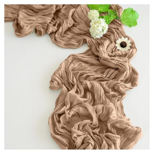 GreatRise Musselin Käsetuch Boho-Still Seihtuch-Tischläufer Hochzeit Tüll Tischdecke Rustikaler Gaze Läufer Tisch Dekostoff für Hochzeitsfeier Urlaub Geburtstag Taufe Party Tischdeko Braun 90x180cm von GreatRise