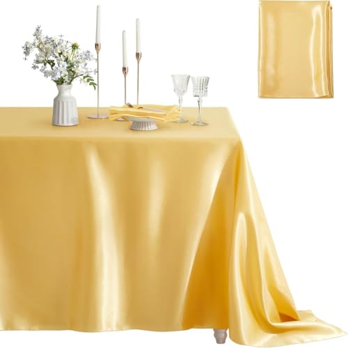 GreatRise Satin Tischdecke Rechteckig Tischtuch Abwaschbar Tischdecken Tafeldecke Fleckschutz Tischwäsche Satinstoff für Hochzeit Bankett Geburtstag Party Esszimmer Garten Outdoor Gold 152×213cm von GreatRise