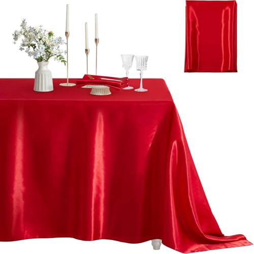 GreatRise Satin Tischdecke Rechteckig Tischtuch Abwaschbar Tischdecken Tafeldecke Fleckschutz Tischwäsche Satinstoff für Hochzeit Bankett Geburtstag Party Esszimmer Garten Outdoor Großes Rot 152×213cm von GreatRise