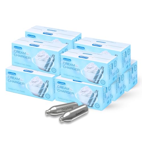 GreatWhip 240 Stück 8.2g N2O Sahnekapseln, passend für alle handelsüblichen Sahnebereiter und Sahnespender Cream Whipper Chargers von GreatWhip
