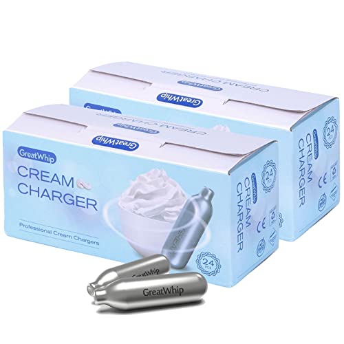 GreatWhip 48 Stück 8.2g N2O Sahnekapseln, passend für alle handelsüblichen Sahnebereiter und Sahnespender Cream Whipper Chargers von GreatWhip