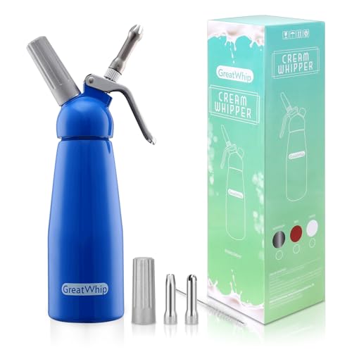 GreatWhip N2O Sahnespender 0,5L Sahnespritze 1 Pint 500ML Aluminium Sehr langlebig (Blau) von GreatWhip