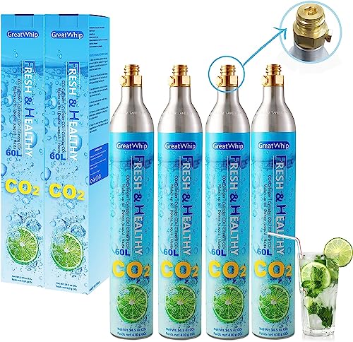 GreatWhip Quick Connect Co2-Zylinder Reservezylinder 425g Kohlensäure für Sodastream Co2 60L,Co2 Zylinder Geeignet für Most Wassersprudler usw 4-Pack, Blue von GreatWhip