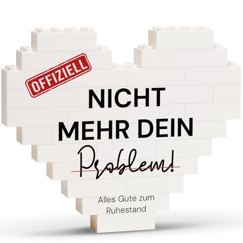 Greatabox Ruhestand Geschenke für Männer und Frauen - OFFIZIELL NICHT MEHR DEIN PROBLEM - Herzförmige Baustein-Plakette als Dekoration, Renteneintritt Geschenkidee für Rentner und Rentnerin von Greatabox