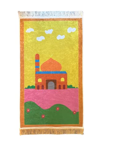 Greatfool Muslimischer Gebetsteppich für Kinder, für islamische Gebetsmatte, muslimische Gebetsmatte, bequem und farbenfroh, für Jungen und Mädchen - gebetsteppich Islam (Orange) von Greatfool