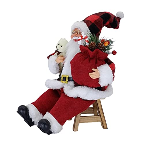 Greatideal Weihnachtsmann-Figuren, kleine tragbare sitzende Weihnachtsmann-Statue mit Geschenktüte und Kleiner Bärenpuppe für Weihnachtsdekoration Kindergeschenk von Greatideal