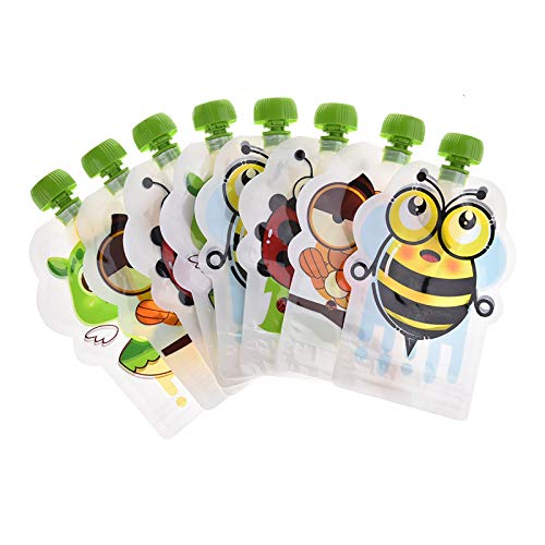 Greatideal Wiederverwendbare Lebensmittelbeutel,8 Stück 150ml BPA frei Wiederverwendbare Babynahrungsaufbewahrung Kinder Quetschbeutel,Doppelreißverschluss,sicher für Kinder hausgemachtes Bio Püree von Greatideal