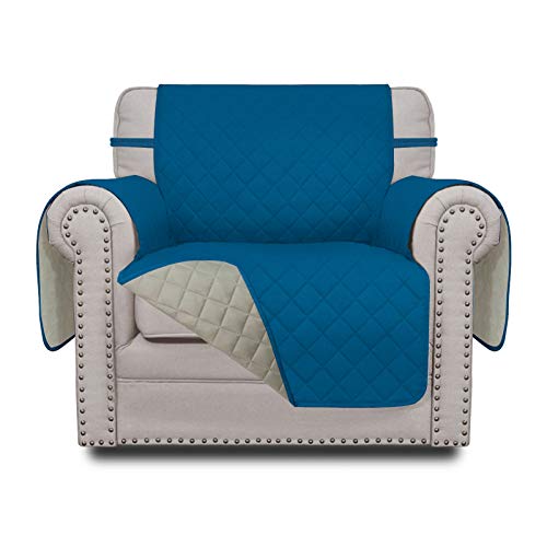 Greatime Sofaschoner, Sofa Schutz Abdeckung, Schonbezug, Sofaüberwurf, Sofabezug, Rutschfes, Reversible Gesteppte, Pet, Haustier Abdeckung, Kinder, Katzen, Hunde（1-Sitzer, Pfauenblau/Beige） von Greatime