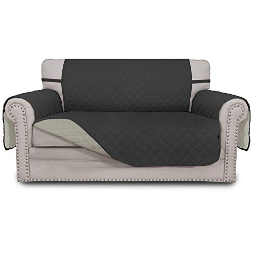 Greatime Sofaschoner, Sofa Schutz Abdeckung, Schonbezug, Sofaüberwurf, Sofabezug, Rutschfes, Reversible Gesteppte, Pet, Haustier Abdeckung, Kinder, Katzen, Hunde（2-Sitzer, Dunkelgrau/Beige von Greatime