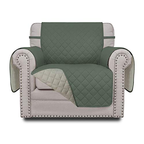 Greatime Sofaschoner, Sofa Schutz Abdeckung, Schonbezug, Sofaüberwurf, Sofabezug, Rutschfes, Reversible Gesteppte, Pet, Haustier Abdeckung, Kinder, Katzen, Hunde（2-Sitzer, Graugrün/Beige von Greatime