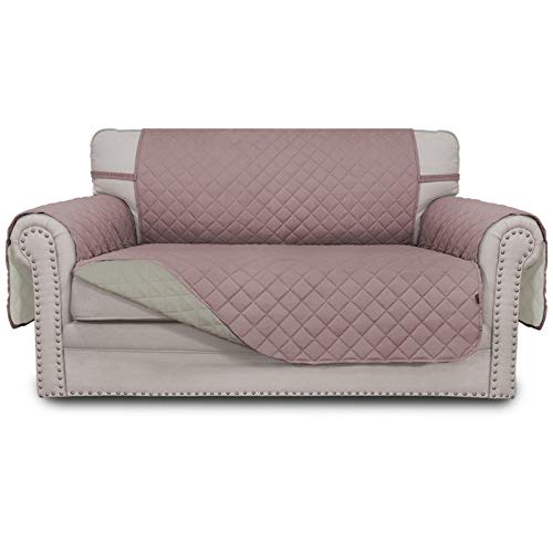 Greatime Sofaschoner, Sofa Schutz Abdeckung, Schonbezug, Sofaüberwurf, Sofabezug, Rutschfes, Reversible Gesteppte, Pet, Haustier Abdeckung, Kinder, Katzen, Hunde（2-Sitzer,Rosa/Beige von Greatime