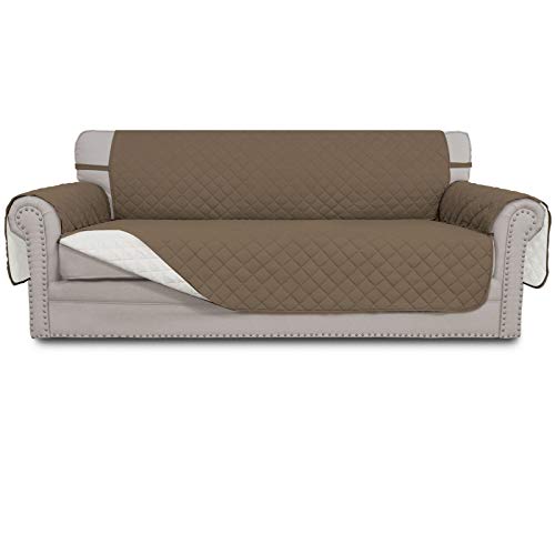 Greatime Sofaschoner, Sofa Schutz Abdeckung, Schonbezug, Sofaüberwurf, Sofabezug, Rutschfes, Reversible Gesteppte, Pet, Haustier Abdeckung, Kinder, Katzen, Hunde（3-Sitzer, Braun/Beige） von Greatime