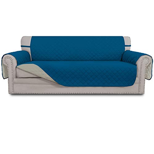 Greatime Sofaschoner, Sofa Schutz Abdeckung, Schonbezug, Sofaüberwurf, Sofabezug, Rutschfes, Reversible Gesteppte, Pet, Haustier Abdeckung, Kinder, Katzen, Hunde（Übergroß-3-Sitzer, Pfauenblau/Beige） von Greatime