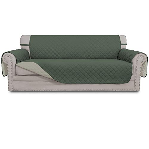 Greatime Sofaschoner, Sofa Schutz Abdeckung, Schonbezug, Sofaüberwurf, Sofabezug, Rutschfes, Reversible Gesteppte, Pet, Haustier Abdeckung, Kinder, Katzen, Hunde（Übergroß-3-Sitzer, Graugrün/Beige） von Greatime