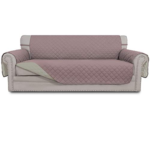 Greatime Sofaschoner, Sofa Schutz Abdeckung, Schonbezug, Sofaüberwurf, Sofabezug, Rutschfes, Reversible Gesteppte, Pet, Haustier Abdeckung, Kinder, Katzen, Hunde（Übergroß-3-Sitzer, Rosa/Beige） von Greatime