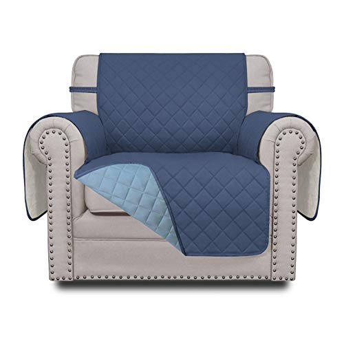 Greatime Sofaschoner, Sofa Schutz Abdeckung, Schonbezug, Sofaüberwurf, Sofabezug, Rutschfes，Reversible Gesteppte, Pet, Haustier Abdeckung, Kinder, Katzen, Hunde（1-Sitzer，Dunkelblau/Hellblau） von Greatime