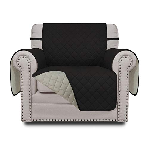 Greatime Sofaschoner, Sofa Schutz Abdeckung, Schonbezug, Sofaüberwurf, Sofabezug, Rutschfes，Reversible Gesteppte, Pet, Haustier Abdeckung, Kinder, Katzen, Hunde（1-Sitzer，Schwarz/Beige） von Greatime