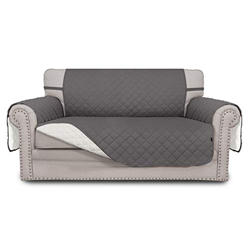 Greatime Sofaschoner, Sofa Schutz Abdeckung, Schonbezug, Sofaüberwurf, Sofabezug, Rutschfes，Reversible Gesteppte, Pet, Haustier Abdeckung, Kinder, Katzen, Hunde（2-Sitzer, Dunkelgrau/Elfenbein） von Greatime