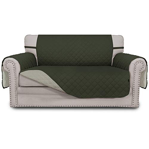 Greatime Sofaschoner, Sofa Schutz Abdeckung, Schonbezug, Sofaüberwurf, Sofabezug, Rutschfes，Reversible Gesteppte, Pet, Haustier Abdeckung, Kinder, Katzen, Hunde（2-Sitzer，Armee-Grün/Beige） von Greatime