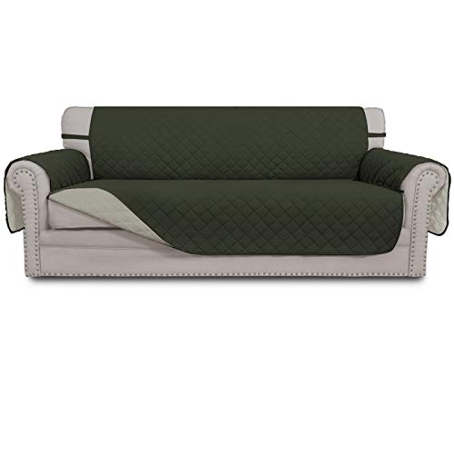 Greatime Sofaschoner, Sofa Schutz Abdeckung, Schonbezug, Sofaüberwurf, Sofabezug, Rutschfes，Reversible Gesteppte, Pet, Haustier Abdeckung, Kinder, Katzen, Hunde（3-Sitzer，Armee-Grün/Beige） von Greatime