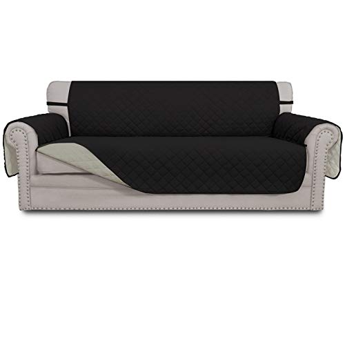 Greatime Sofaschoner, Sofa Schutz Abdeckung, Schonbezug, Sofaüberwurf, Sofabezug, Rutschfes，Reversible Gesteppte, Pet, Haustier Abdeckung, Kinder, Katzen, Hunde（3-Sitzer，Schwarz/Beige） von Greatime