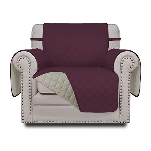 Greatime Sofaschoner, Weihnachten Sofa Schutz Abdeckung, Schonbezug, Sofaüberwurf, Sofabezug, Rutschfes，Reversible Gesteppte, Pet, Haustier Abdeckung, Kinder, Katzen, Hunde（1-Sitzer，Weinrot/Beige） von Greatime