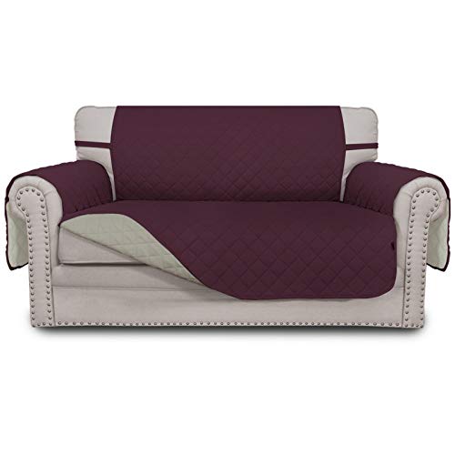 Greatime Sofaschoner, Weihnachten Sofa Schutz Abdeckung, Schonbezug, Sofaüberwurf, Sofabezug, Rutschfes，Reversible Gesteppte, Pet, Haustier Abdeckung, Kinder, Katzen, Hunde（2-Sitzer，Weinrot/Beige） von Greatime