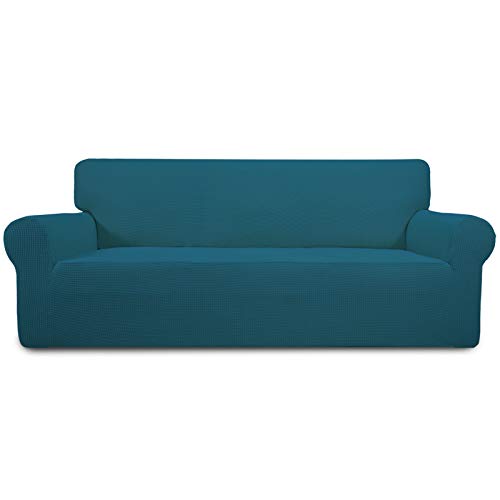 Greatime Stretch Sofabezug,Sofaüberwurf,Sofaüberzug,Sofahusse,Couchbezug,Möbelschutz,rutschfest,1-Stück Couch Schild,Haustier-Bezug (Pfauenblau,3-Sitzer) von Greatime