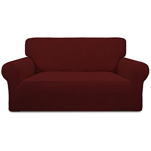 Greatime Stretch Sofabezug,Sofaüberwurf,Sofaüberzug,Sofahusse,Couchbezug,Möbelschutz,rutschfest,1-Stück Couch Schild,Haustier-Bezug (Weinrot,2-Sitzer) von Greatime