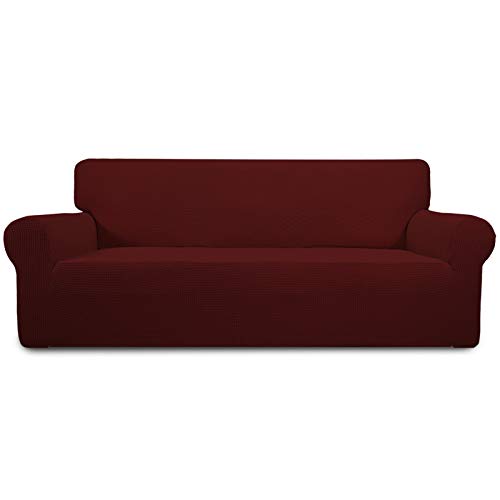 Greatime Stretch Sofabezug,Sofaüberwurf,Sofaüberzug,Sofahusse,Couchbezug,Möbelschutz,rutschfest,1-Stück Couch Schild,Haustier-Bezug (Weinrot,3-Sitzer) von Greatime